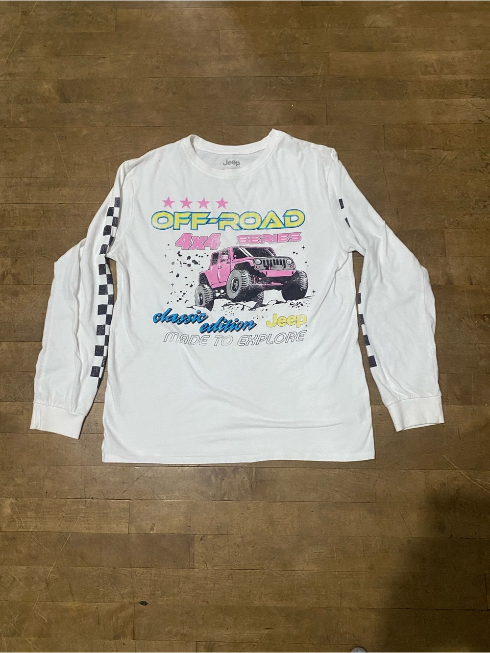 Jeep White Long Sleeve Kids 'Off-Road' Graphic Tee with Pink Jeep